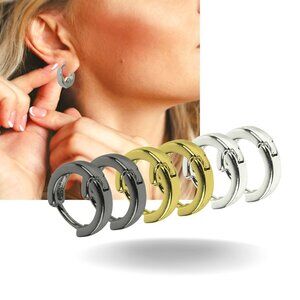 Chunky Hoop Earrings Bundle set of 3 pairs Goldtone Silver Black Hinge Back
